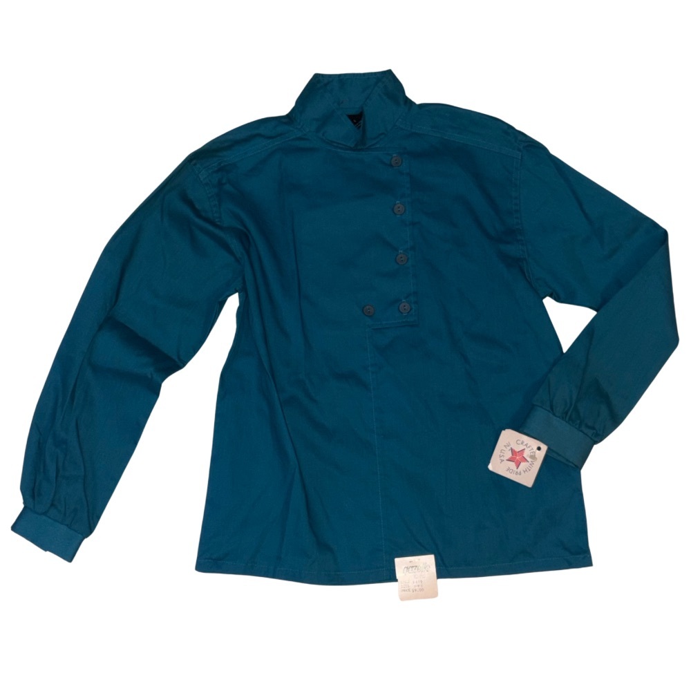Vintage 80s Gazelle Teal Pullover Blouse S NWT Asymmetrical Button Made in USA